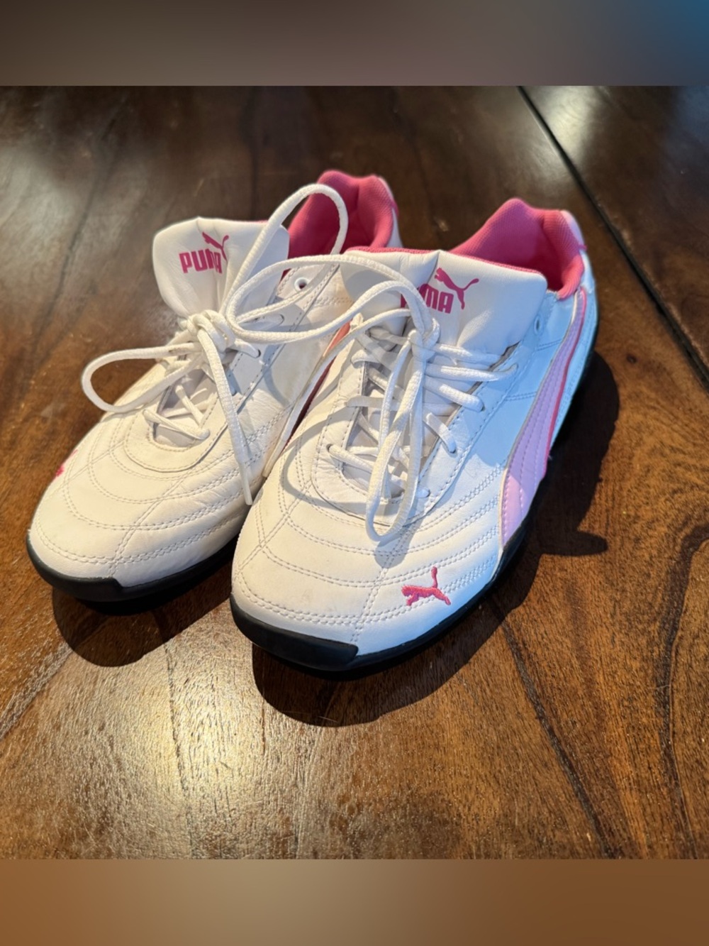 PUMA White & Pink leather Athletic Sneakers